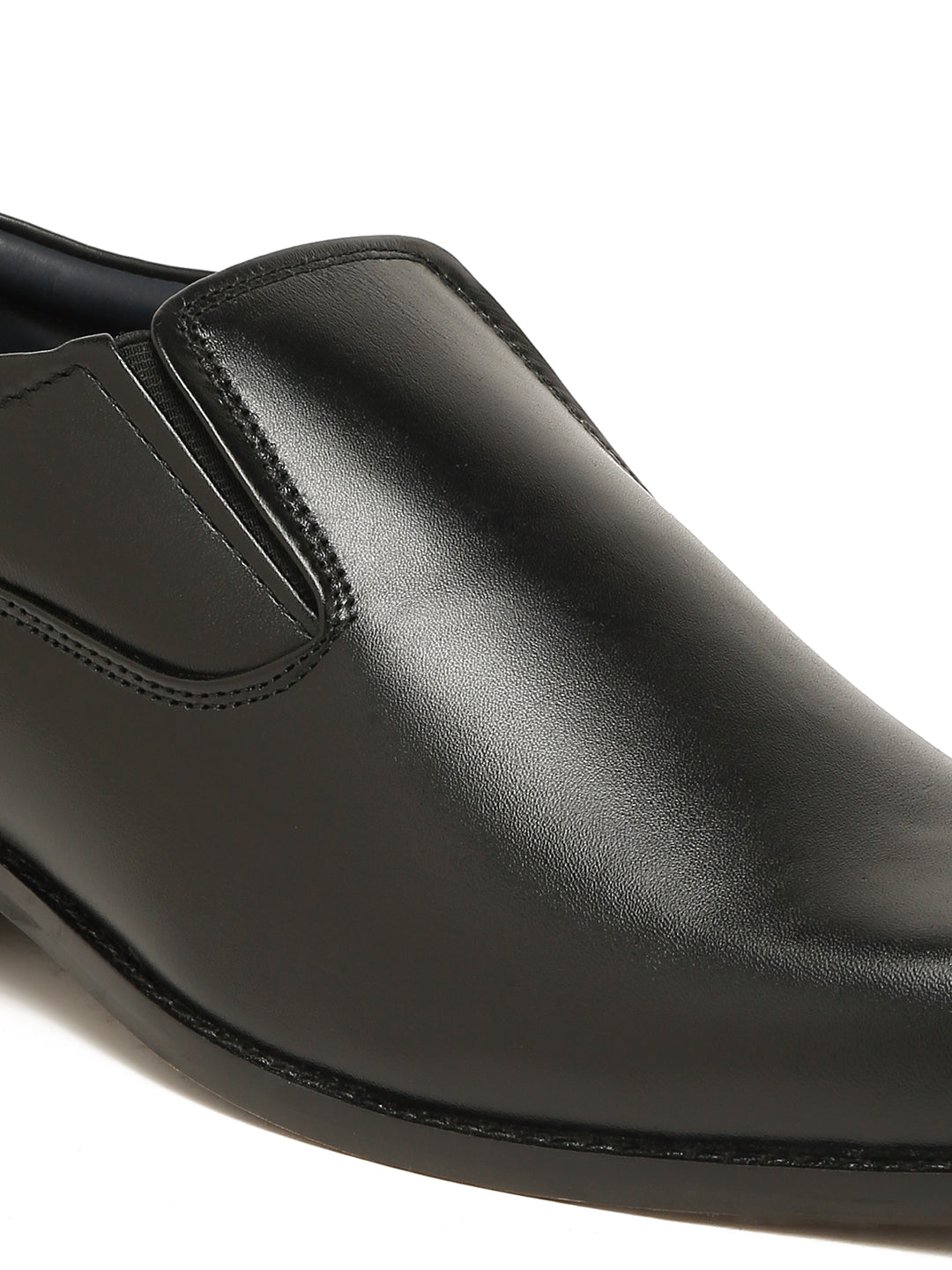 Kosher Men's Sleek Black Plain Toe Slip-On Formal Shoes