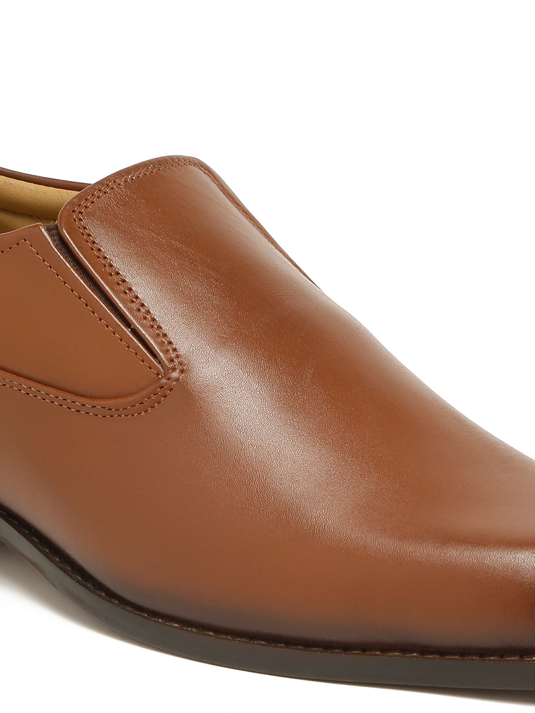 Kosher Men's Sleek Tan Plain Toe Slip-On Formal Shoes