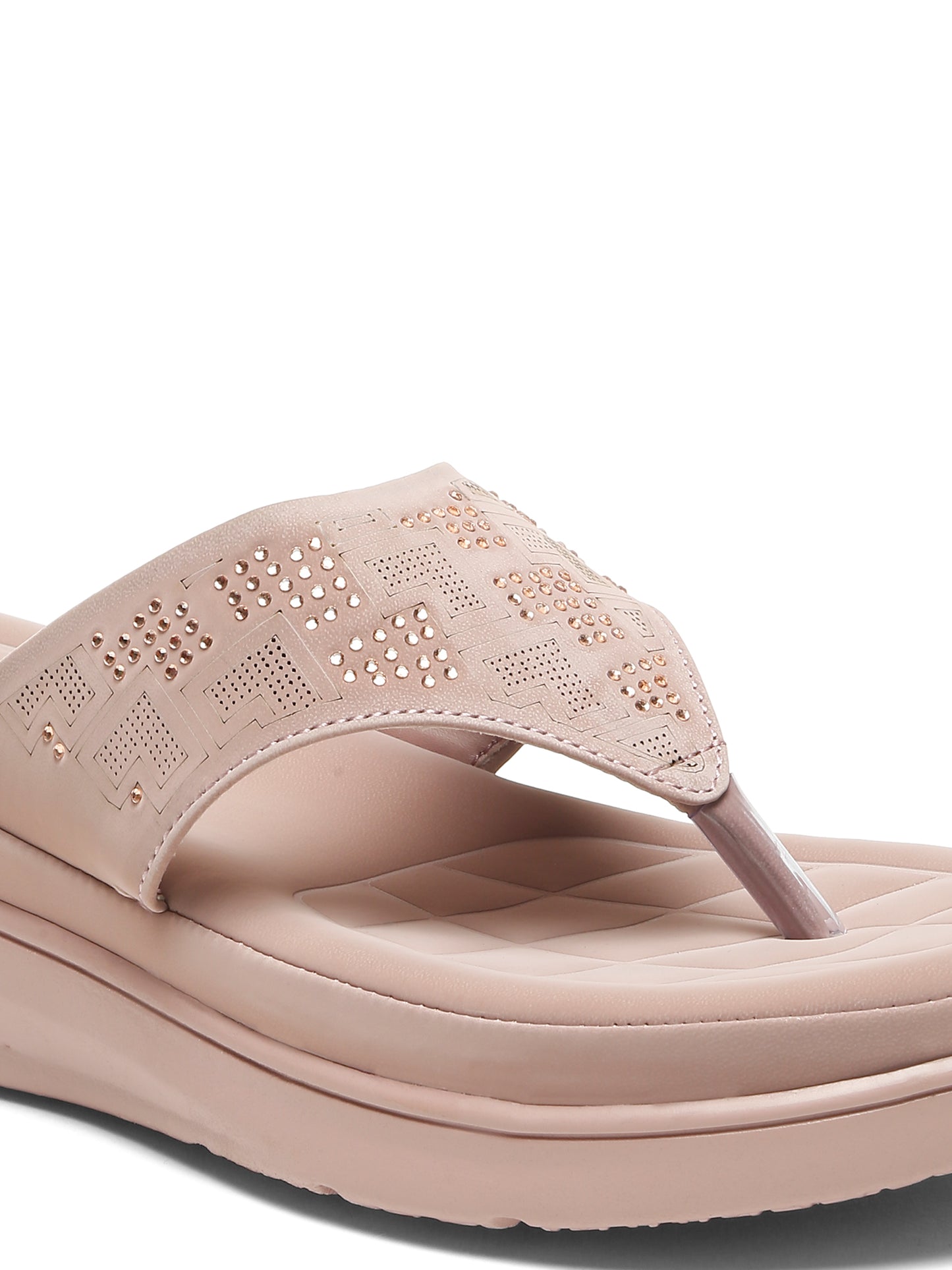 Kosher Women's Wood/Rose Comfort Platform Flip-Flops with Studded Strap