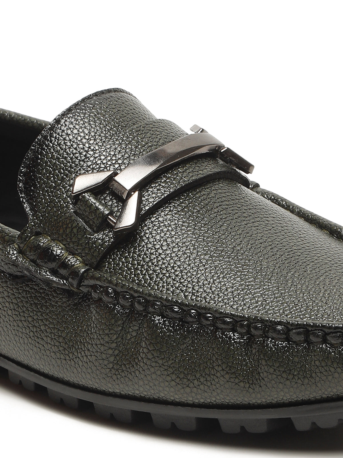 KOSHER Men Textured Black Classic Penny Slip-On Loafers