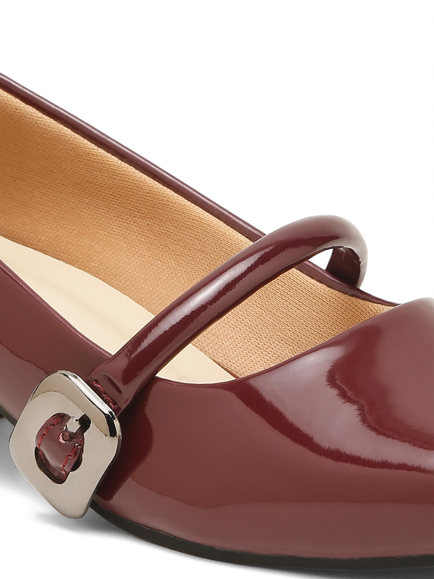 Kosher Women Wine Patent Mary Jane Block Heel Pumps | Glossy Closed Toe Casual & Party Heels