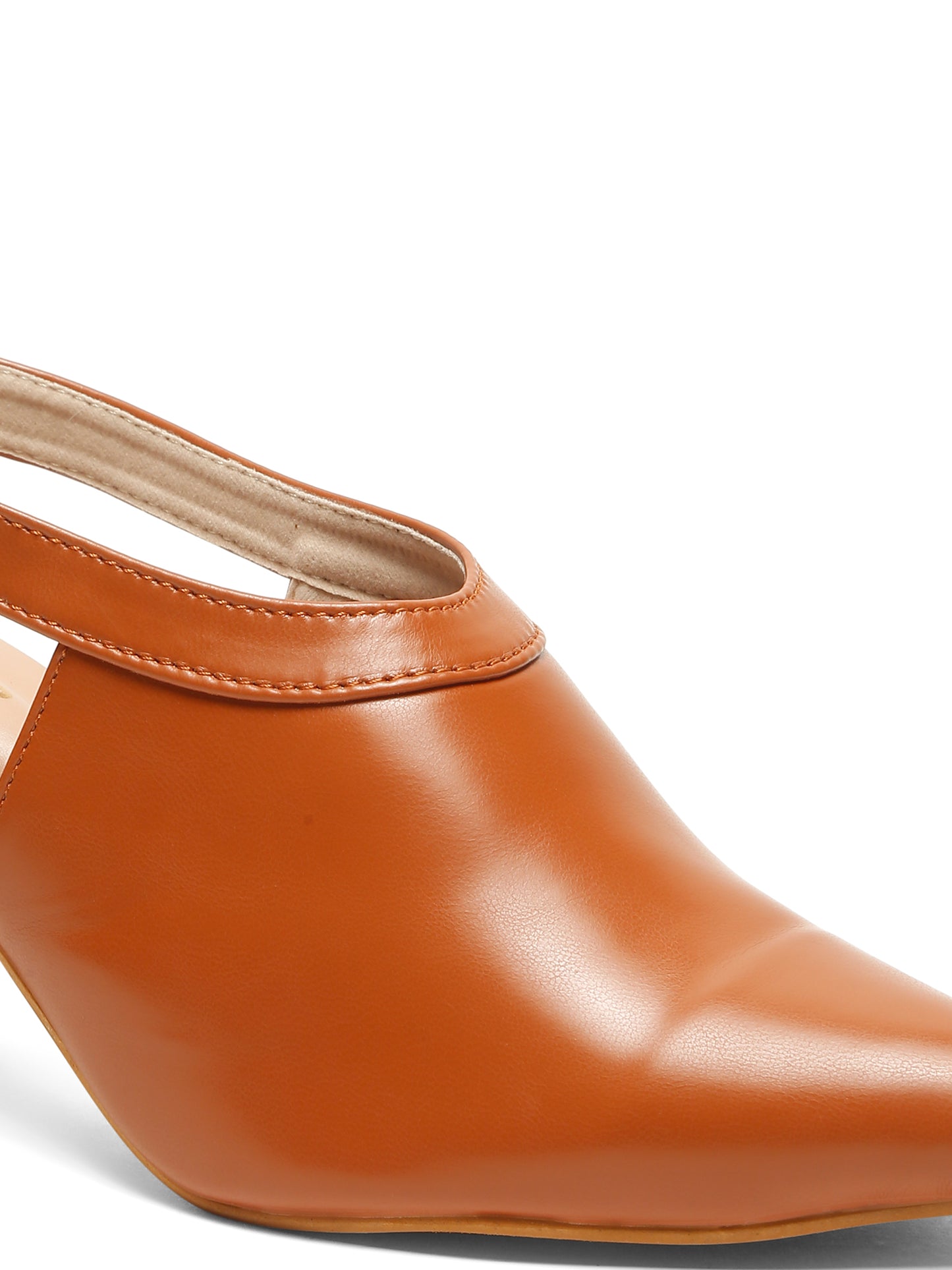 Kosher Women's Tan Pointed Toe Slingback Block Heel Pumps