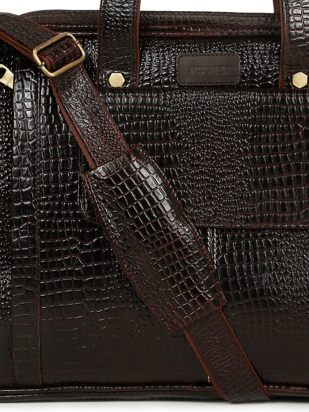 KOSHER Men's Crocodile Textured Genuine Leather Laptop Bag with Detachable Shoulder Strap for Men / Women