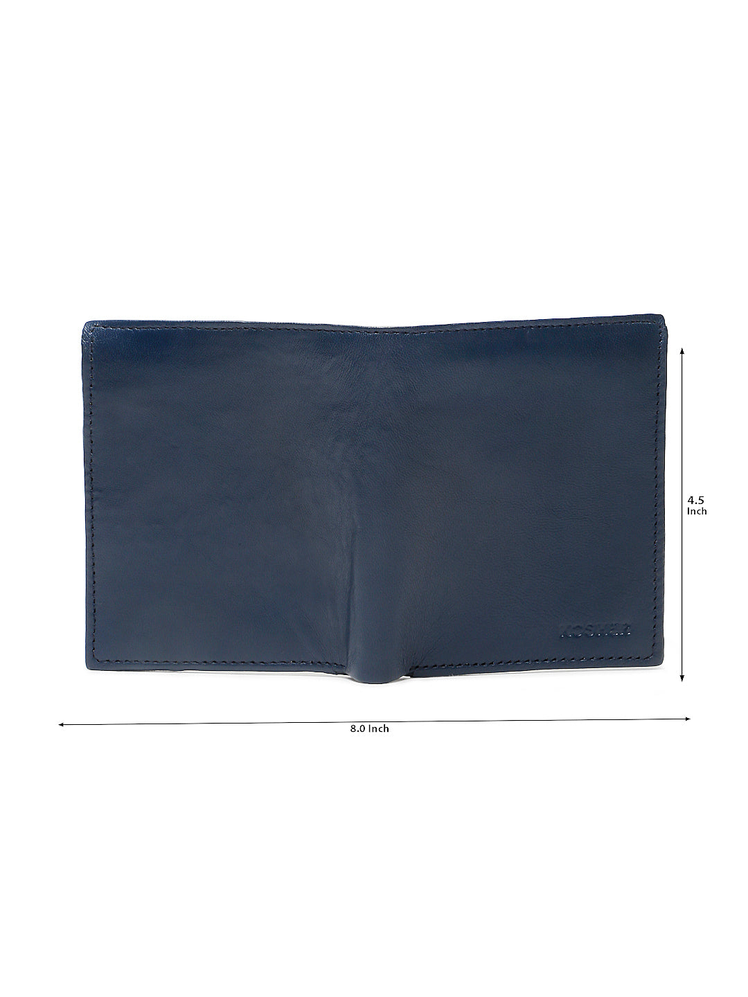 KOSHER Blue Color Men's Genuine Leather Bi-Fold Wallet With Zipper Pocket And ID Window