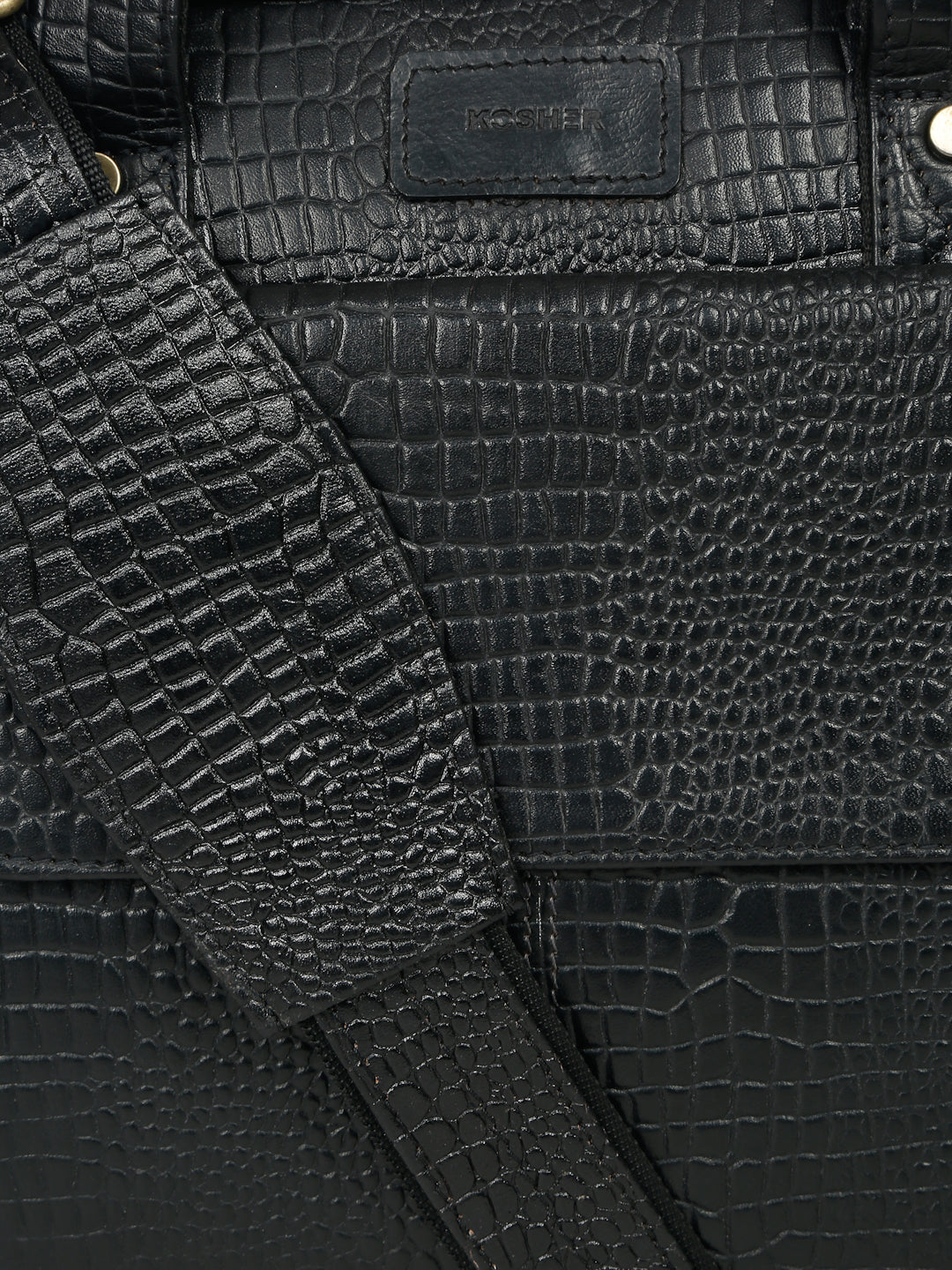 KOSHER Men's Crocodile Textured Genuine Leather Laptop Bag with Detachable Shoulder Strap for Men / Women