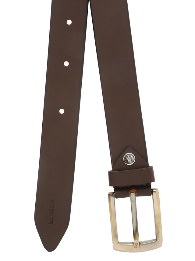 KOSHER Brown Color Men's Genuine Leather Belt with Antique Brass Finish-Buckle