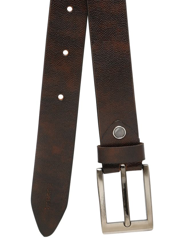 KOSHER Brown Color Men's Textured Genuine Leather Belt With Antiqe Finish Buckle – Elegant Textured Finish Belt