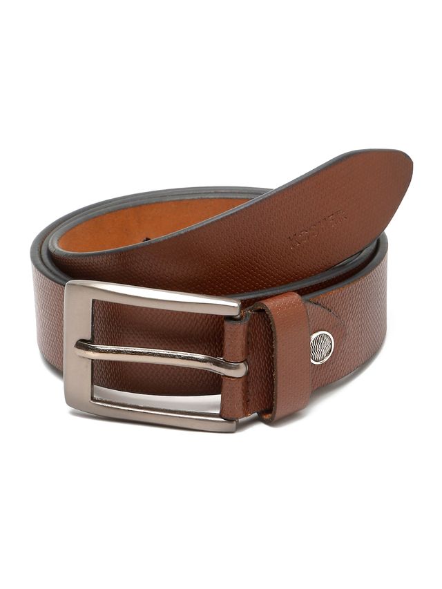 KOSHER Brown Color Men's Textured Genuine Leather Belt With Antiqe Finish Buckle – Elegant Textured Finish Belt