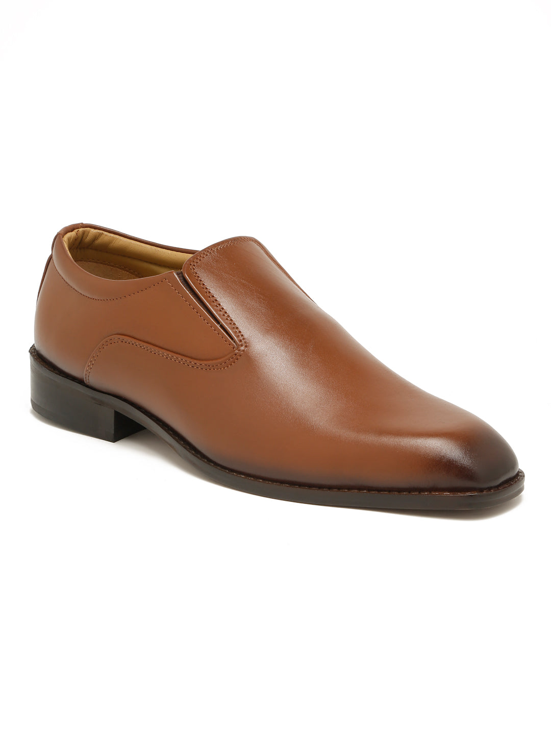 Kosher Men's Sleek Tan Plain Toe Slip-On Formal Shoes