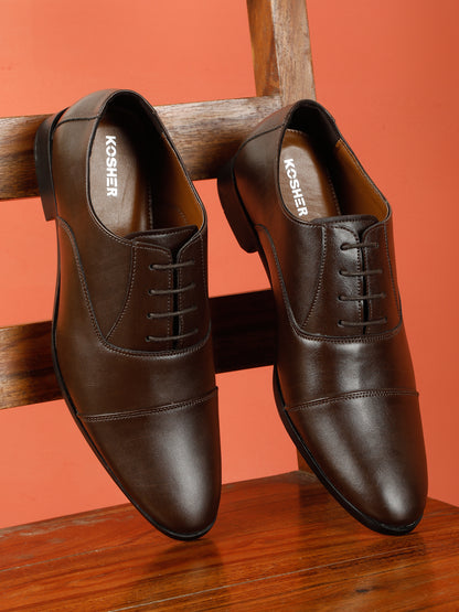 KOSHER Men's Classic Brown Cap-Toe Formal Oxford Shoes for Office Wear