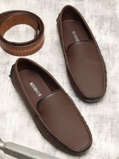 KOSHER Men's Brown Synthetic Leather Premium Driving Loafers & Casual Slip-On