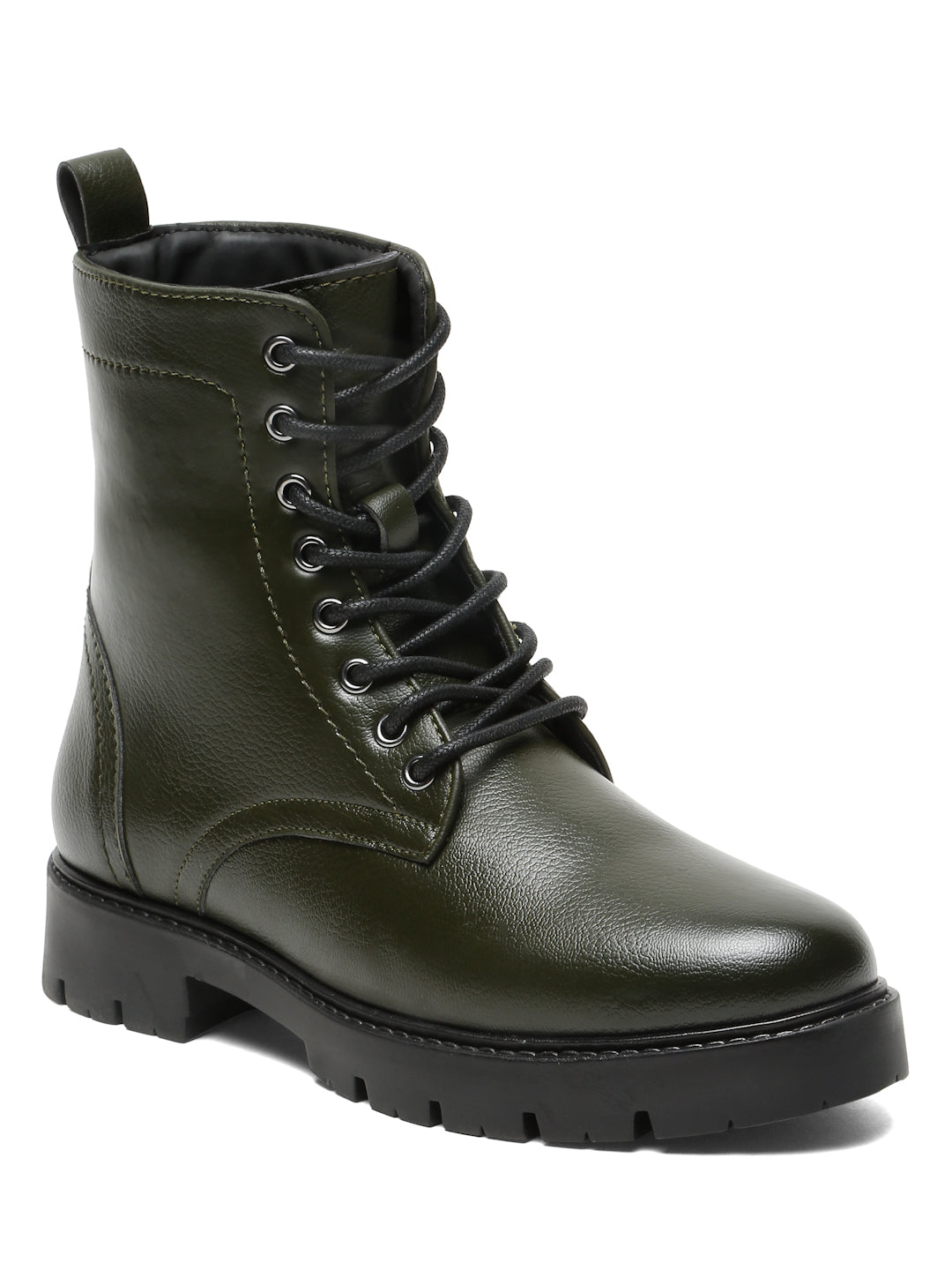 Kosher Elegant Ladies Olive Colour Lace-Up Boots - Stylish & Comfortable