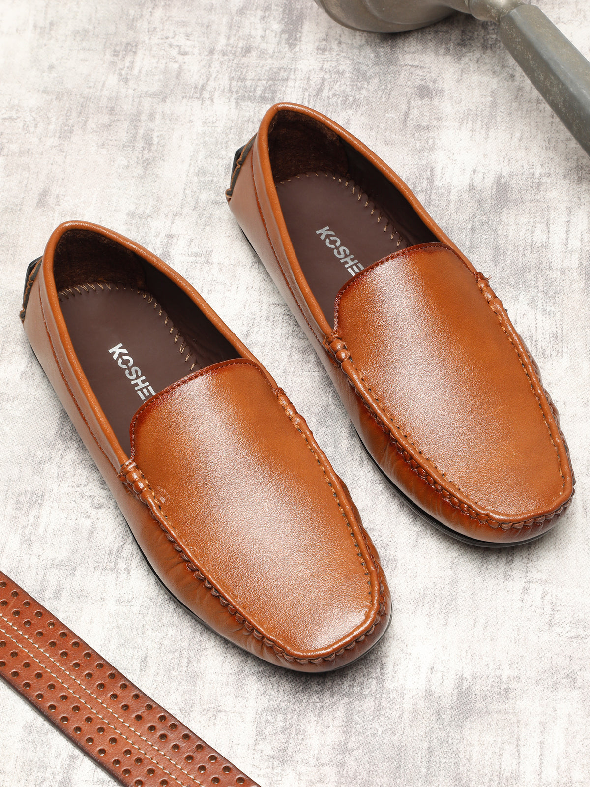 KOSHER Premium Tan Synthetic Leather Driving Loafers for Men – Lightweight, Comfortable Slip-On