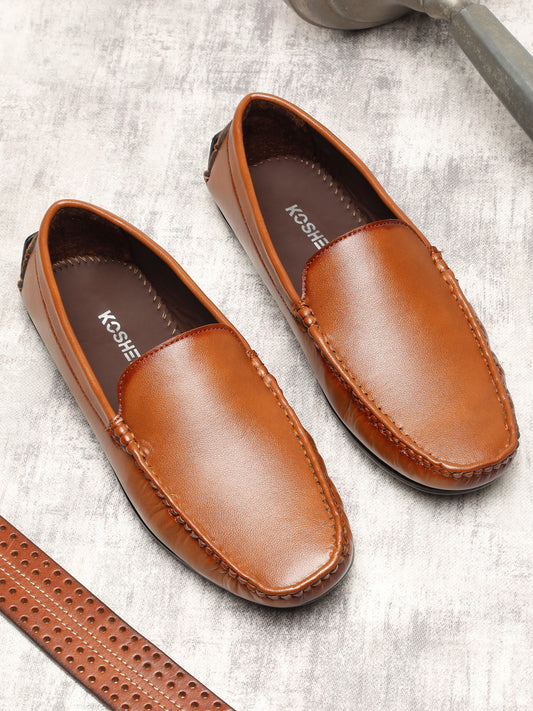 KOSHER Premium Tan Synthetic Leather Driving Loafers for Men – Lightweight, Comfortable Slip-On