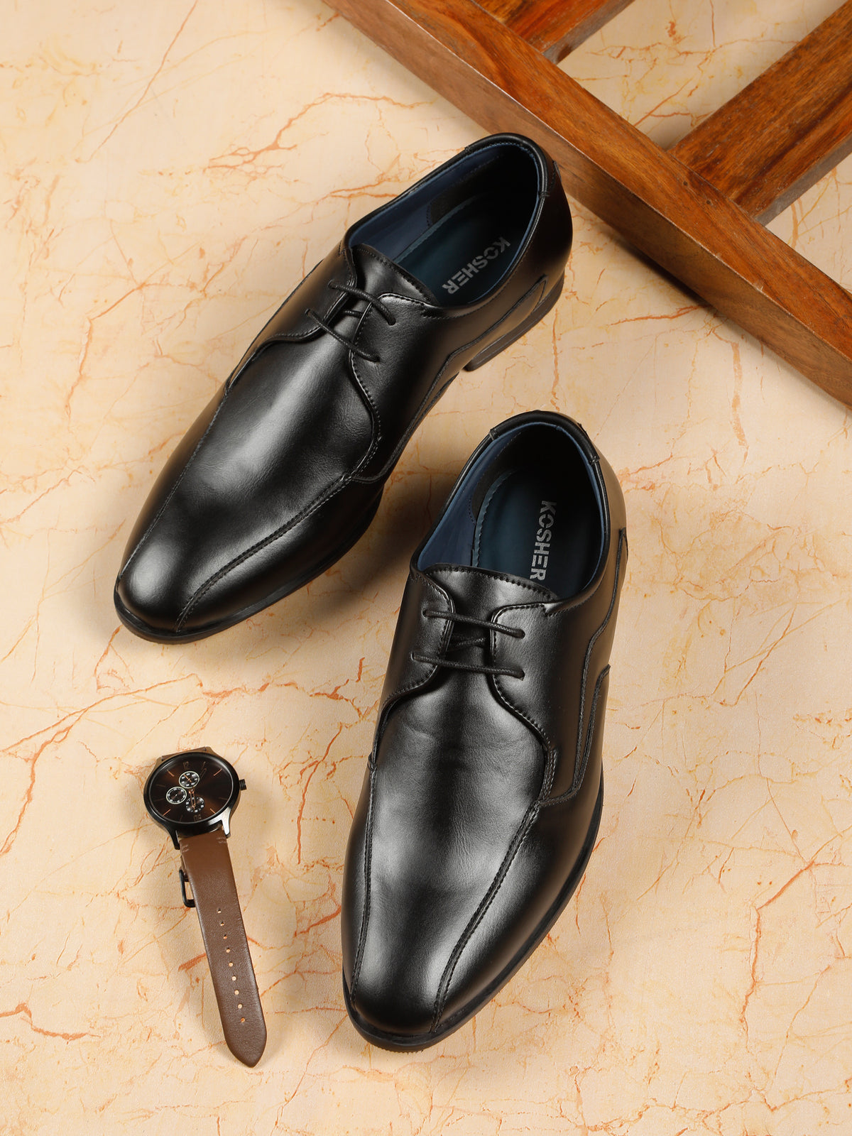 KOSHER Men Solid Black Lace-Up Formal Derby Shoes