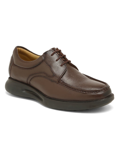 Kosher Men's Brown Genuine Leather Derby Shoes with Stitched Moc Toe