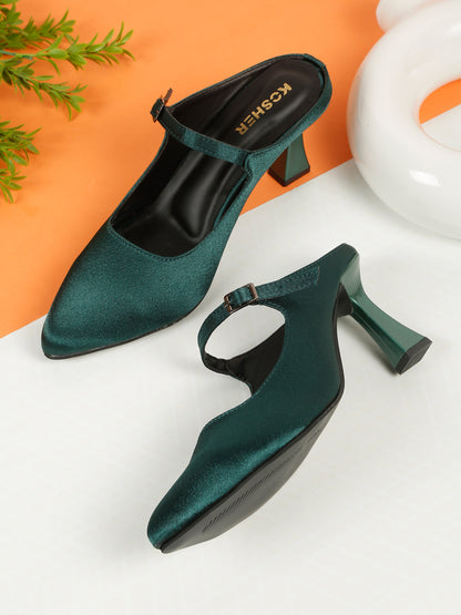 Kosher Women's Green Mules Heels – Elegant Pointed Toe Slip-On Pumps