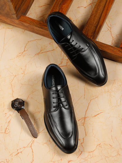 KOSHER Men's Black Synthetic Leather Lace-Up Formal Derby Shoes