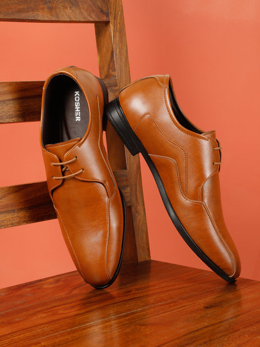 KOSHER Men Solid Tan Lace-Up Formal Derby Shoes