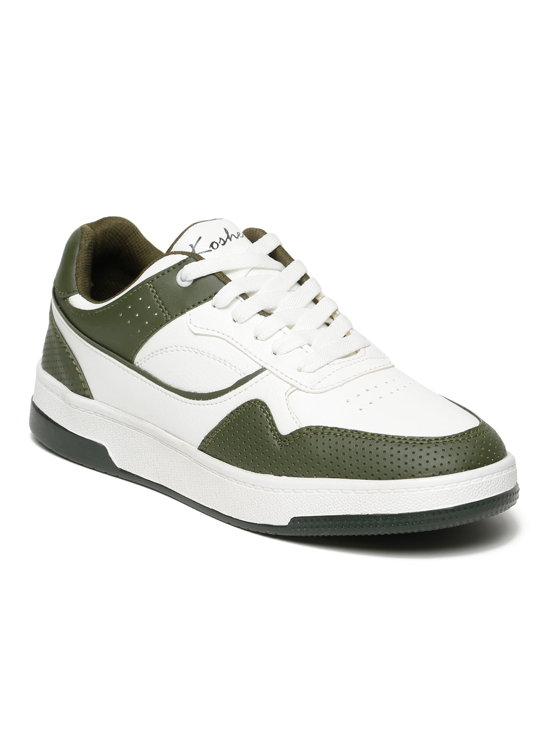 Kosher Olive Green & White Sneakers For Men
