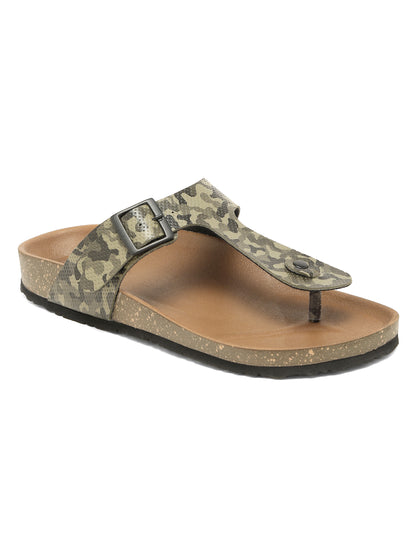 KOSHER Men's Printed Casual T-Strap Flat Slippers
