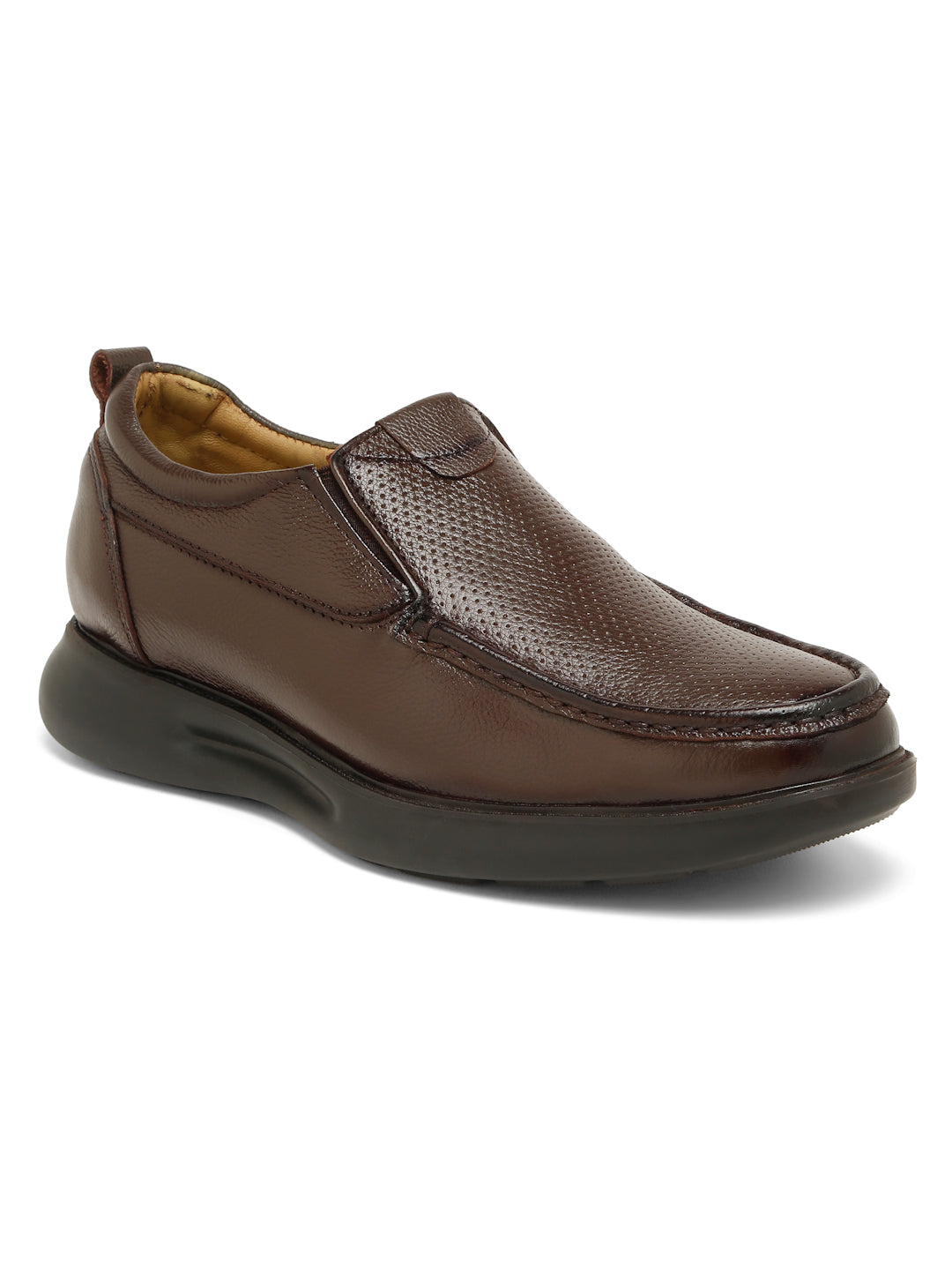 Kosher Men's Brown Genuine Leather Slip-On Perforated Shoes