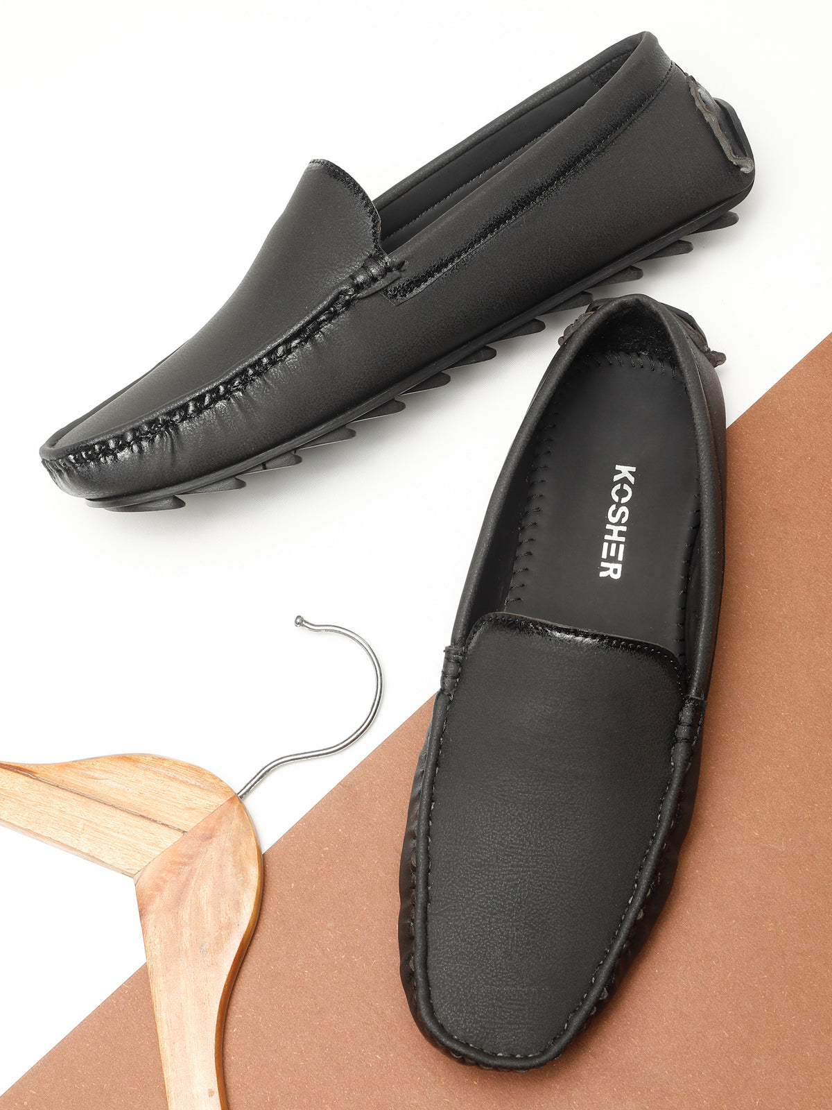 KOSHER Men's Black Synthetic Leather Premium Driving Loafers & Casual Slip-On