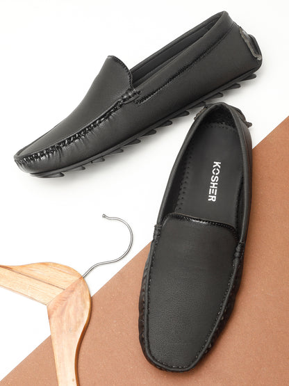 KOSHER Men's Black Synthetic Leather Premium Driving Loafers & Casual Slip-On