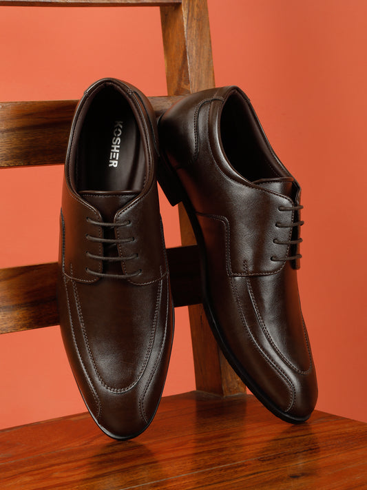 KOSHER Men's Brown Synthetic Leather Lace-Up Formal Derby Shoes