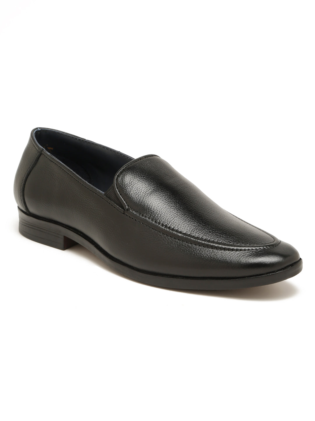 Kosher Men's Black Textured Slip-On Formal Shoes