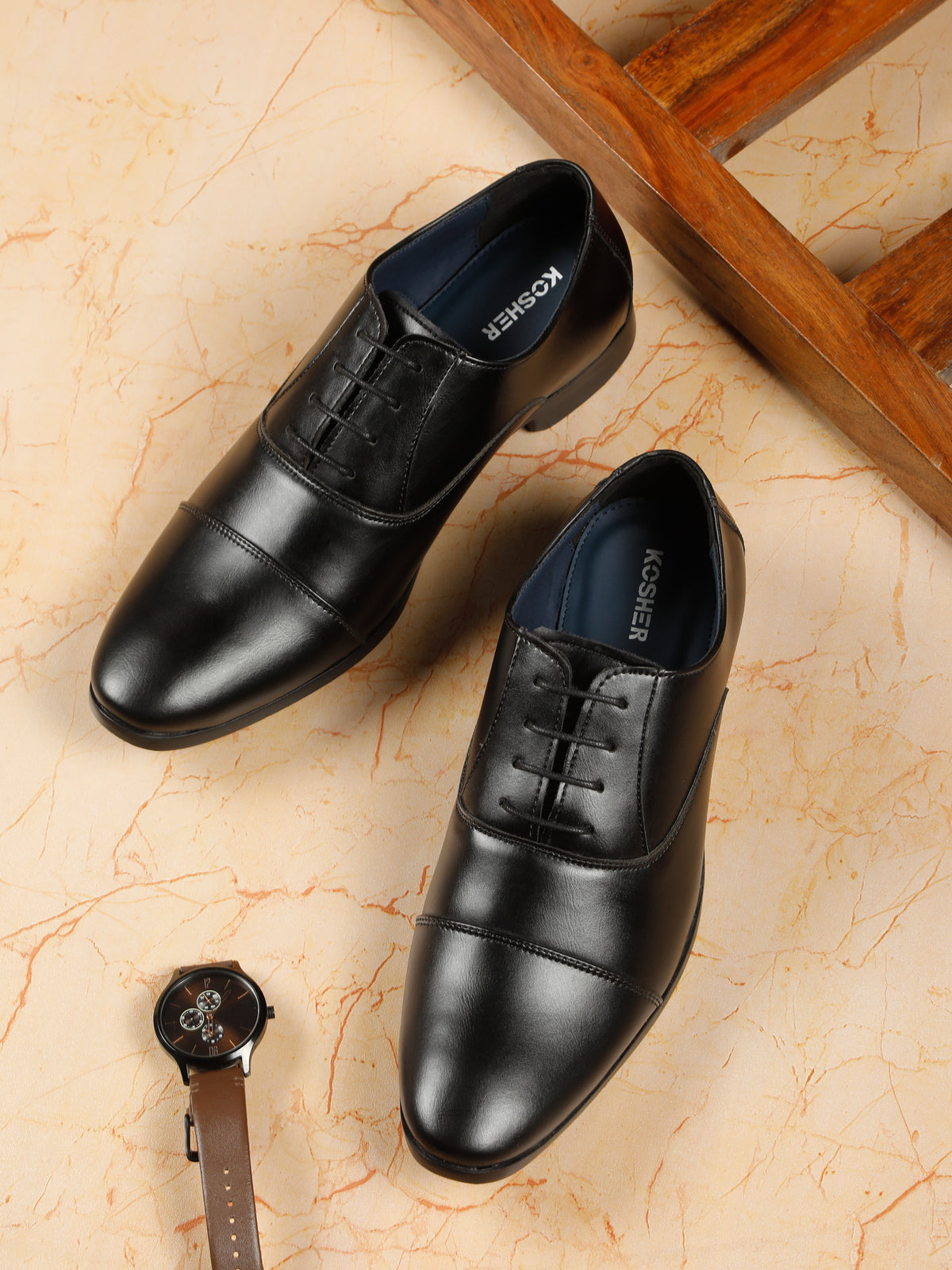 KOSHER Men's Classic Black Cap-Toe Formal Oxford Shoes for Office Wear