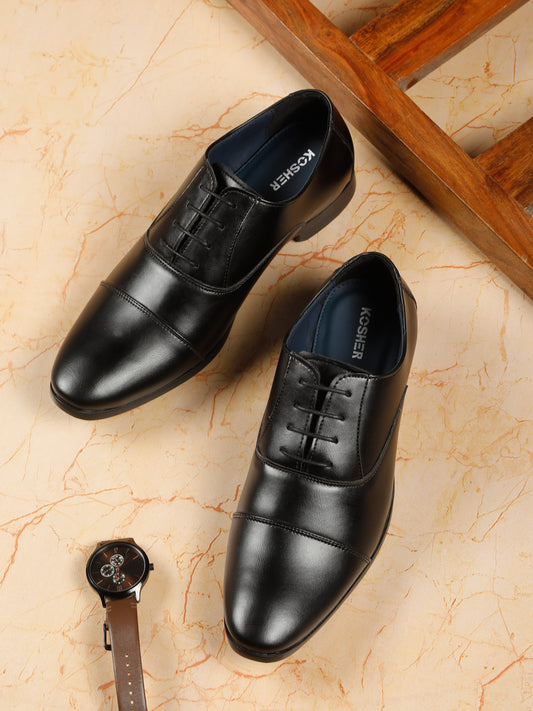 KOSHER Men's Classic Black Cap-Toe Formal Oxford Shoes for Office Wear
