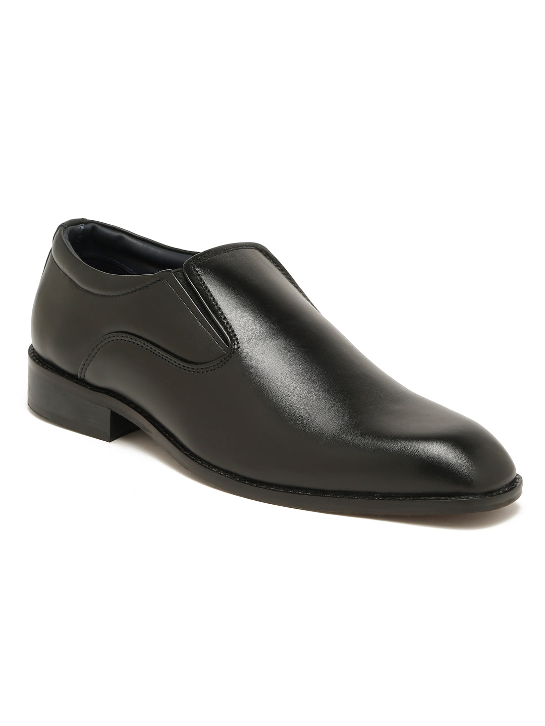 Kosher Men's Sleek Black Plain Toe Slip-On Formal Shoes