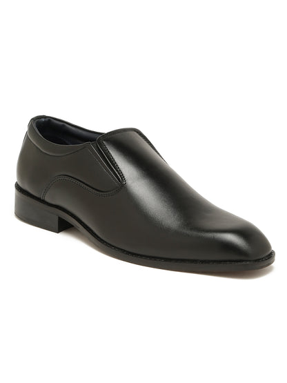 Kosher Men's Sleek Black Plain Toe Slip-On Formal Shoes