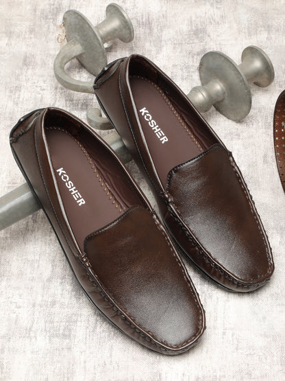 KOSHER Premium Brown Synthetic Leather Driving Loafers for Men – Lightweight, Comfortable Slip-On