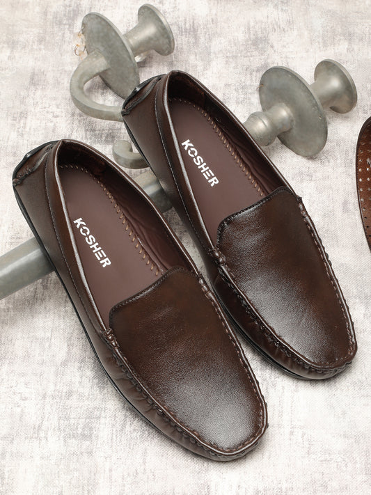 KOSHER Premium Brown Synthetic Leather Driving Loafers for Men – Lightweight, Comfortable Slip-On
