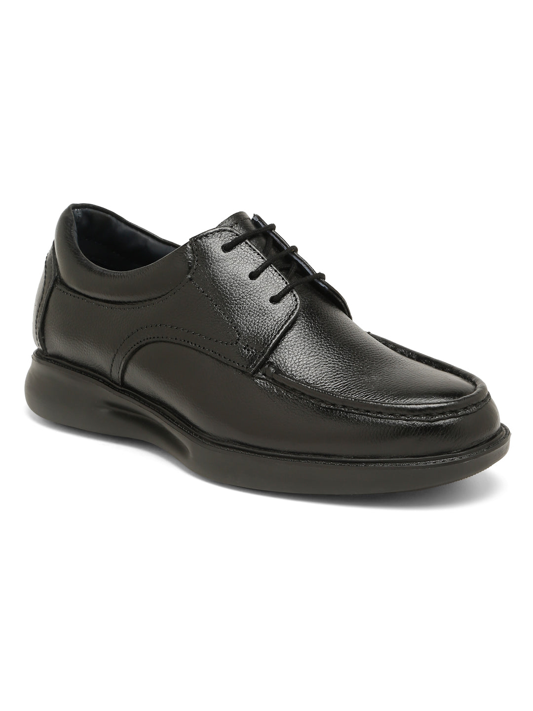 Kosher Men's Black Genuine Leather Derby Shoes with Stitched Moc Toe