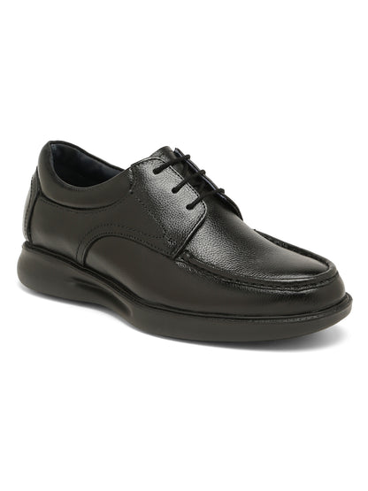 Kosher Men's Black Genuine Leather Derby Shoes with Stitched Moc Toe