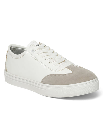 Kosher Suede and Synthetic Low-Top Sneakers in White and Beige