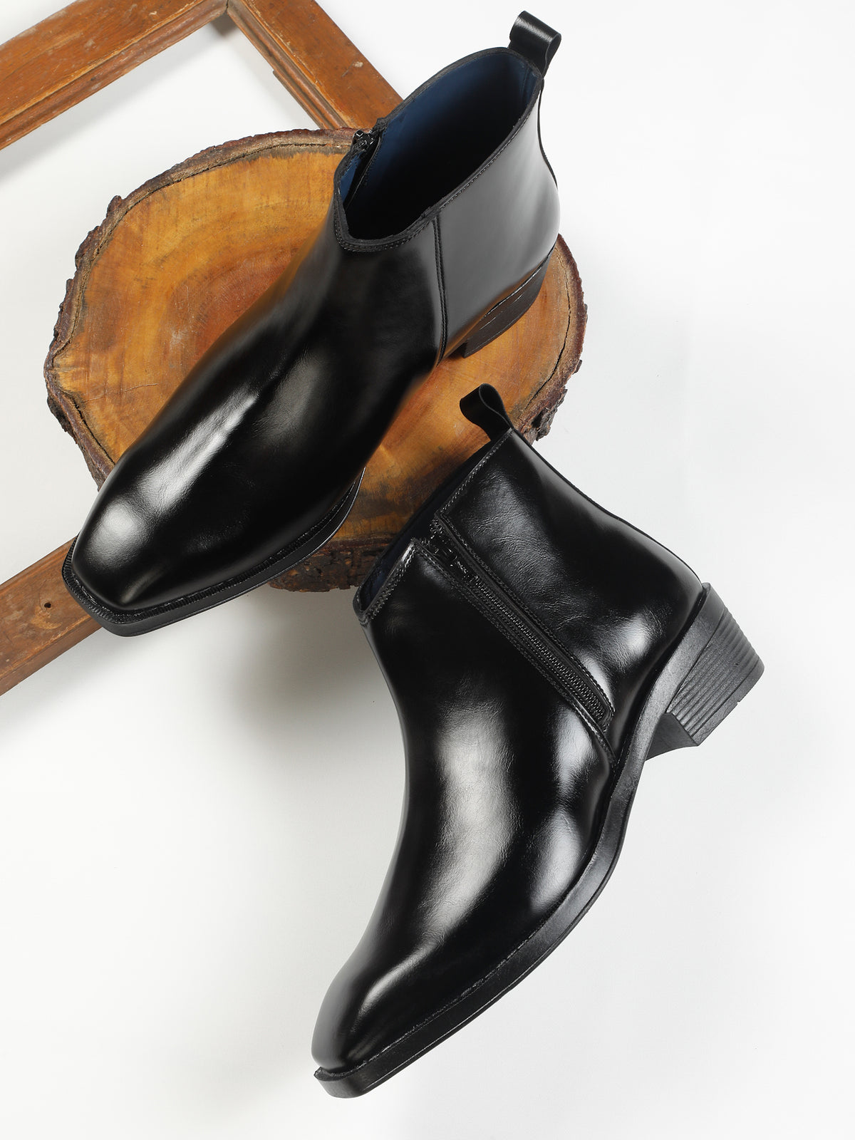 Kosher Men's Premium Black Synthetic Leather Ankle Chelsea Boots with Side Zip Closure and Cuban Heel