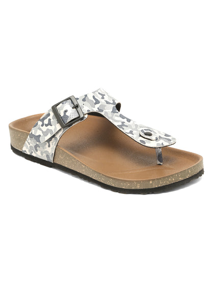 KOSHER Men's Printed Casual T-Strap Flat Slipper
