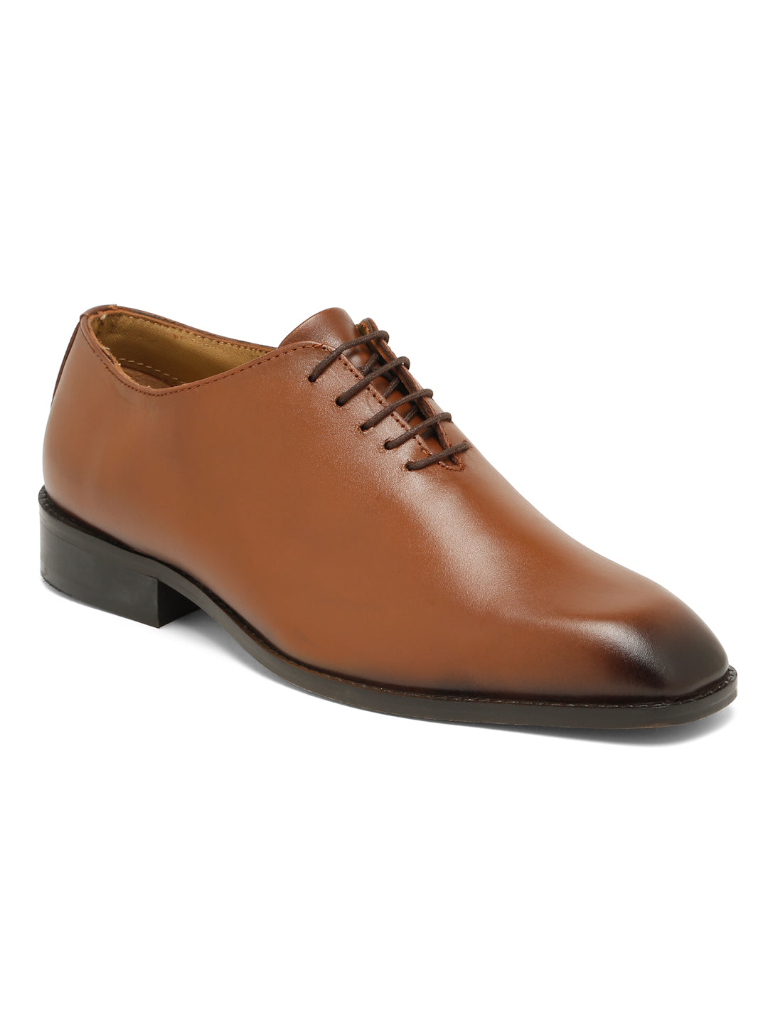 Kosher Men's Sleek Tan Plain Toe Lace-Up Formal Shoes