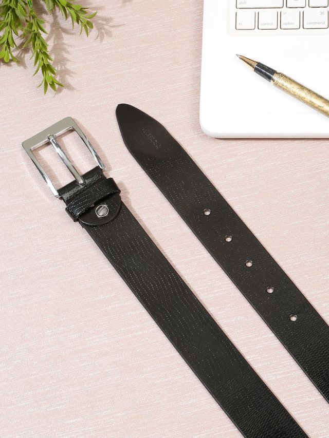 KOSHER Black Color Men's Classic Genuine Leather Belt – Textured With Polished S.S Finish Buckle