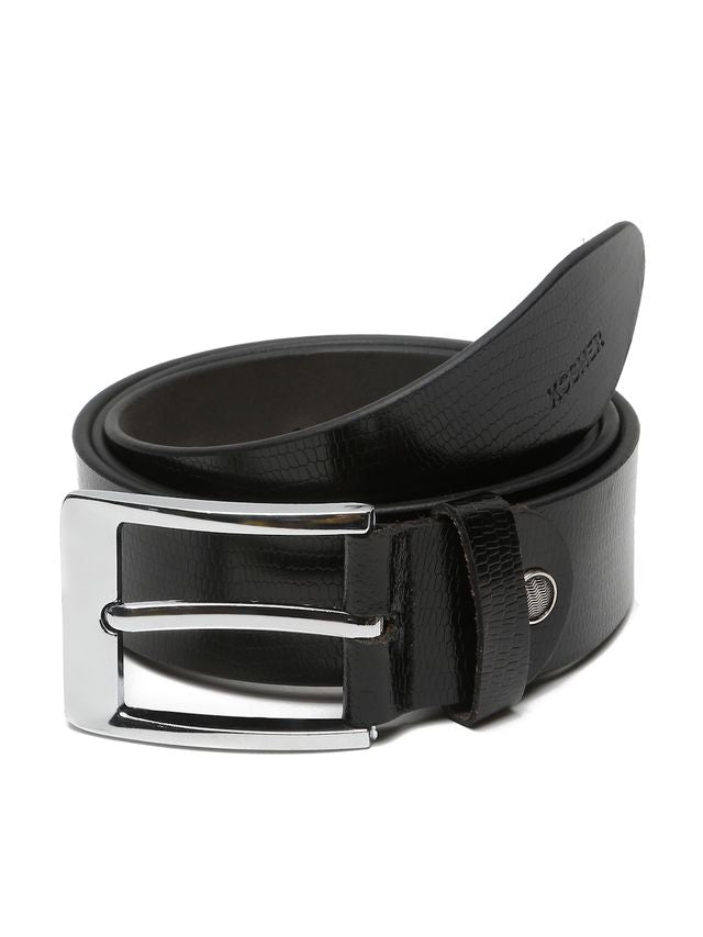 KOSHER Black Color Men's Classic Genuine Leather Belt – Textured With Polished S.S Finish Buckle