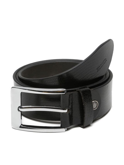 KOSHER Black Color Men's Classic Genuine Leather Belt – Textured With Polished S.S Finish Buckle