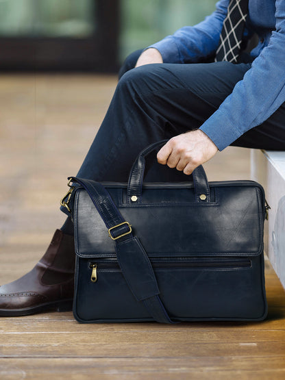 KOSHER Premium Genuine Leather Laptop Bag – Classic Professional Messenger Bag with Shoulder Strap for Men / Women