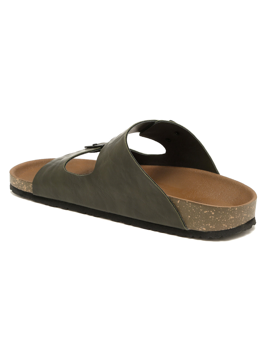 Kosher Men's Stylish and Comfortable Textured Olive Colour Double Buckle Slipper