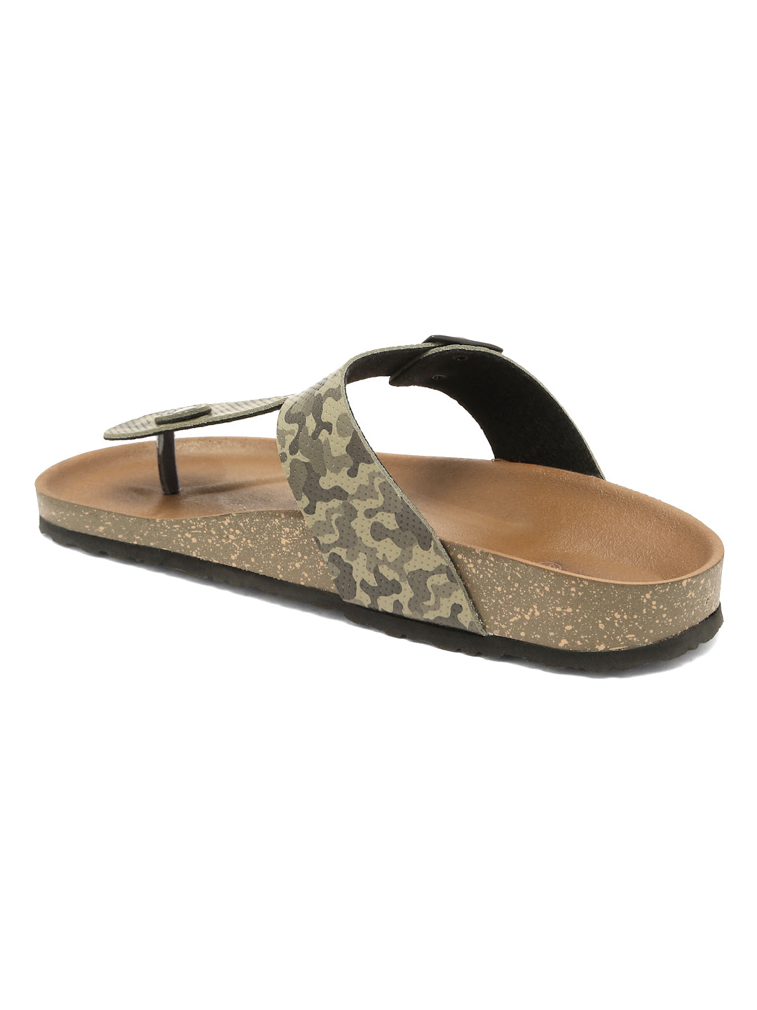 KOSHER Men's Printed Casual T-Strap Flat Slippers