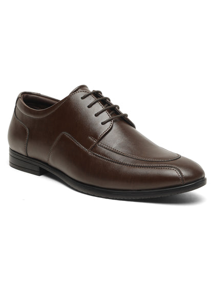 KOSHER Men's Brown Synthetic Leather Lace-Up Formal Derby Shoes