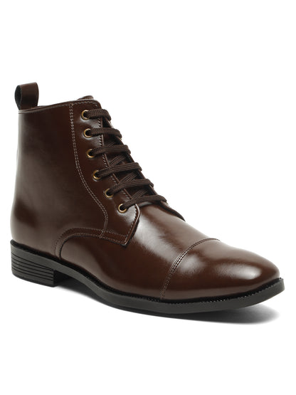 KOSHER Men's Brown Synthetic Leather High-Ankle Cap Toe Lace-Up Boots